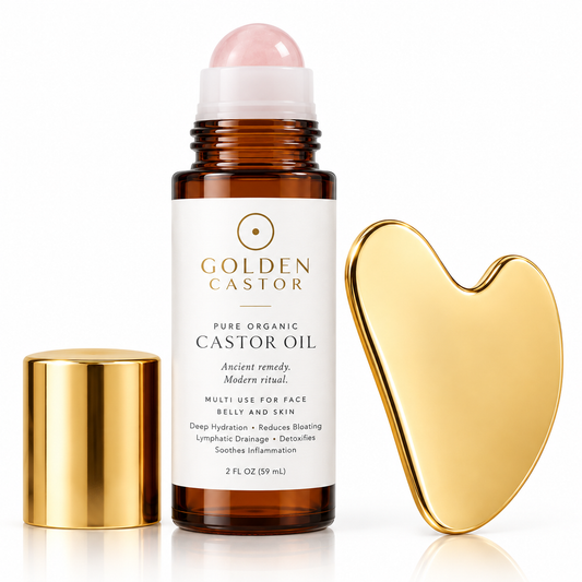 Organic Golden Castor Oil Roll-On with Rose Quartz Roller